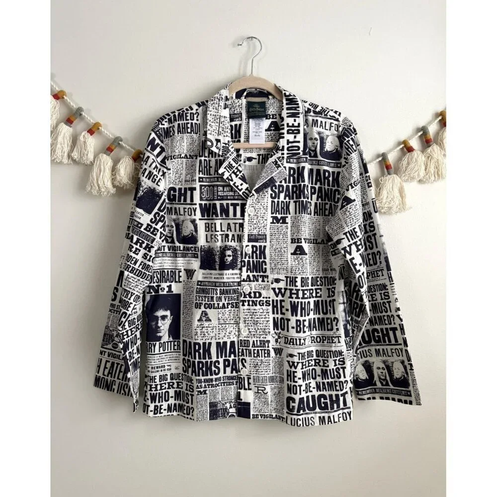 Pottery Barn Teen Harry Potter Daily Prophet Graphic Pajama Top 100% Cotton L